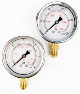 63mm, uttak ned, Hus SS304, V.B deler i messing, 0-6 bar